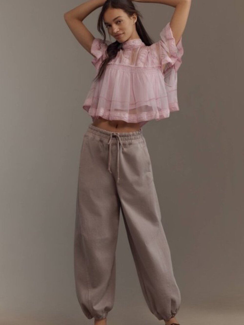 ANTHROPOLOGIE PILCRO Denim Parachute Pants Taupe XS NWT